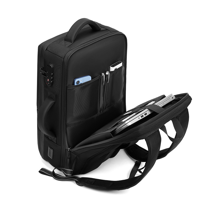 Business Backpack Brief - 防水ビジネス旅行用バックパック USB充電ポート付き 大容量拡張可能 プレミアム光沢仕上げ 盗難防止機能付きラップトップバッグ