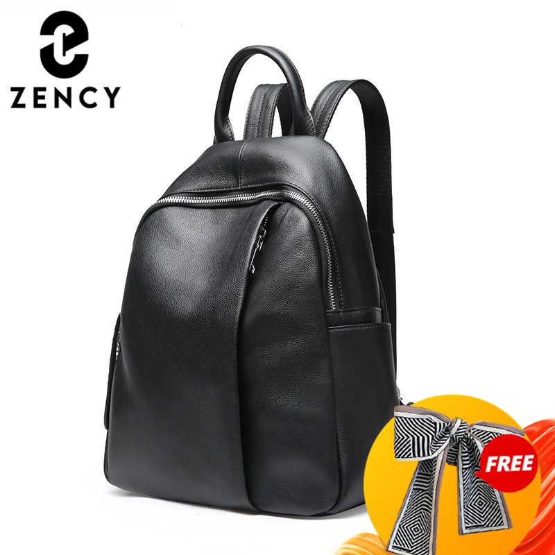 Travel Backpack Anti Theft - Zency 盗難防止デザイン女性バックパック 100% 本革クラシックブラックスクールバッグ女の子のためのデイリーカジュアルトラベルバッグナップザック