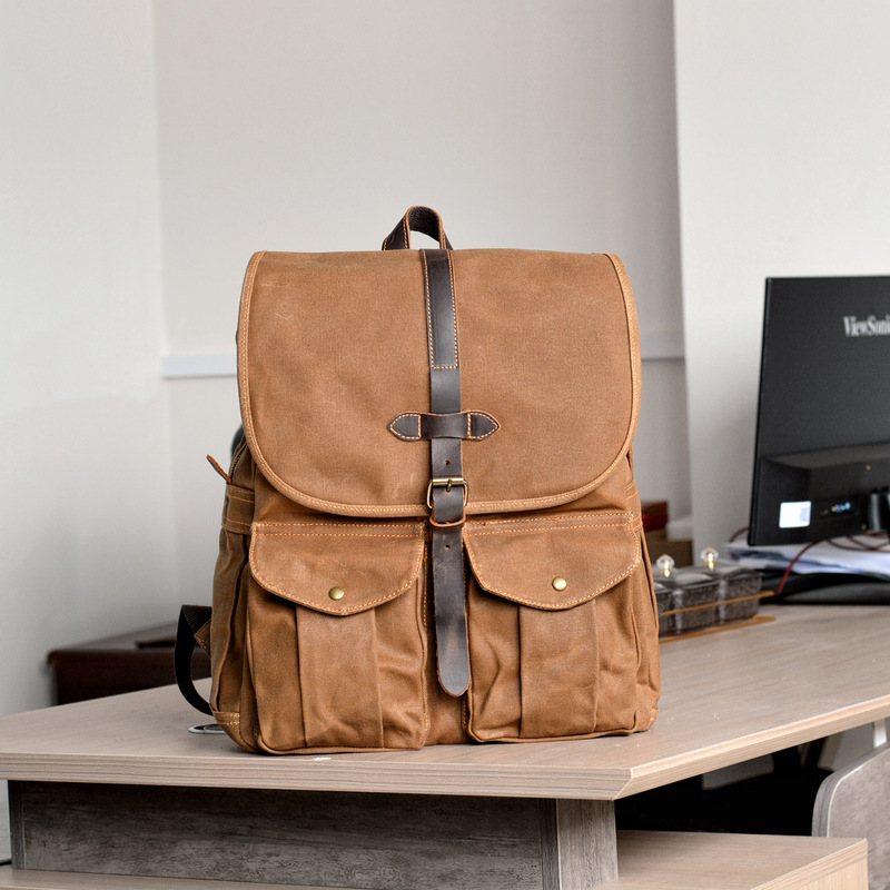 新しいワックスキャンバスメンズバックパック、キャンプ、アウト - Canvas Backpack Casual のレビューと価格